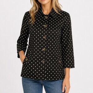 ATTYRE New York Black w White Polka Dot Button Jacket Blazer Corporate Women L